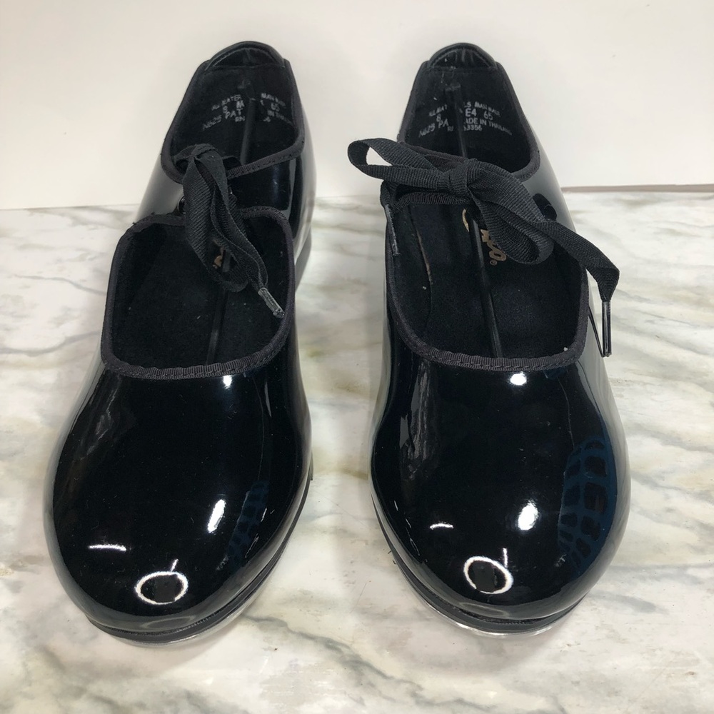 Capezio Girls Black Patent Dance Tap Shoes Big Kids Size 8 - Picture 2 of 9